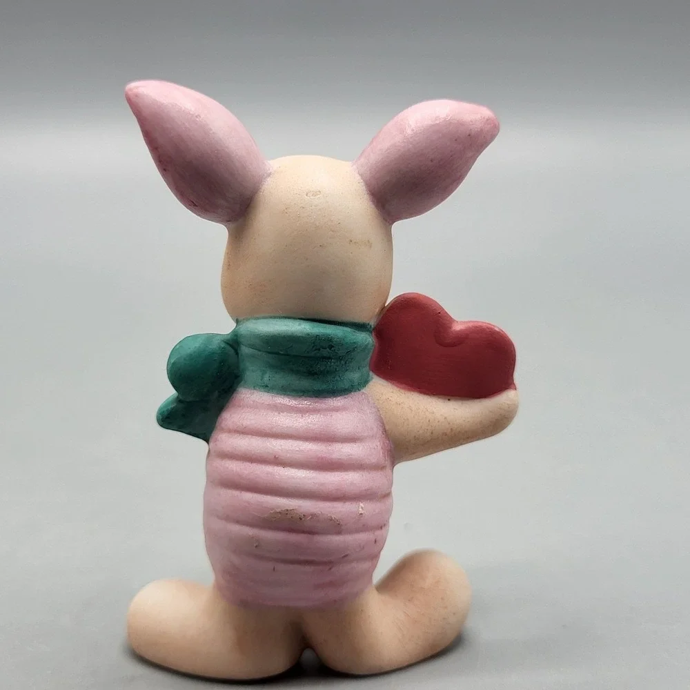 Disney Piglet Ceramic Figurine Small Heart Scarf Made in Japan Pink Shelf Decor